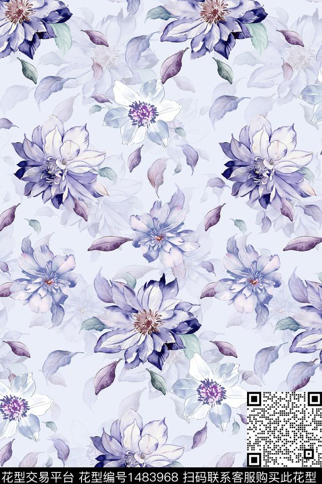 花卉小清新真丝数码印花华亿平台下载（图片编号: 1483968） - 瓦栏（Walan）