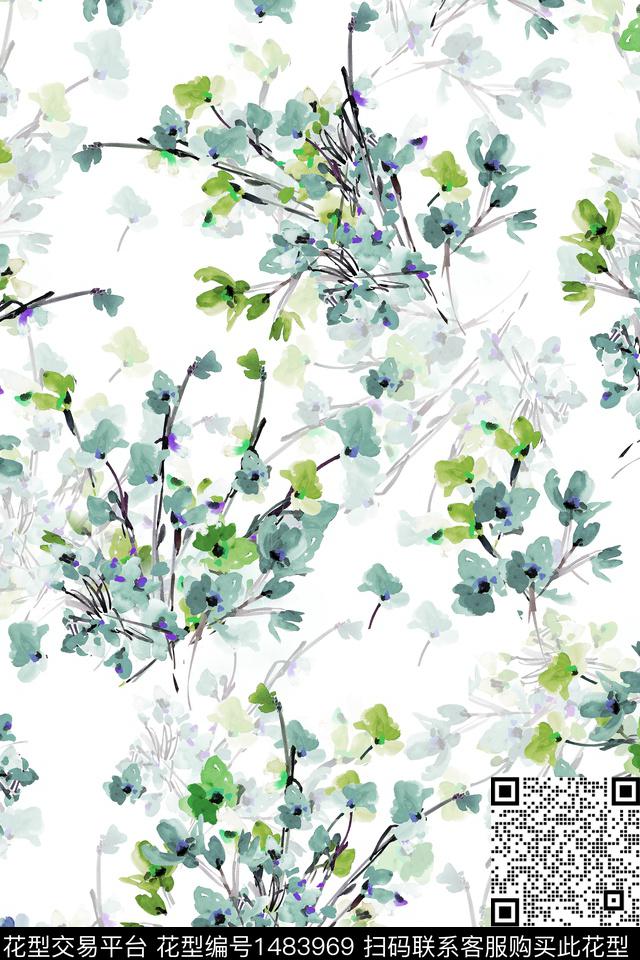 花卉小清新真丝数码印花华亿平台下载（图片编号: 1483969） - 瓦栏（Walan）
