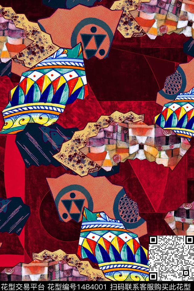 旗袍香云纱抽象艺术小香风真丝中老年数码印花华亿平台下载（图片编号: 1484001） - 瓦栏（Walan）