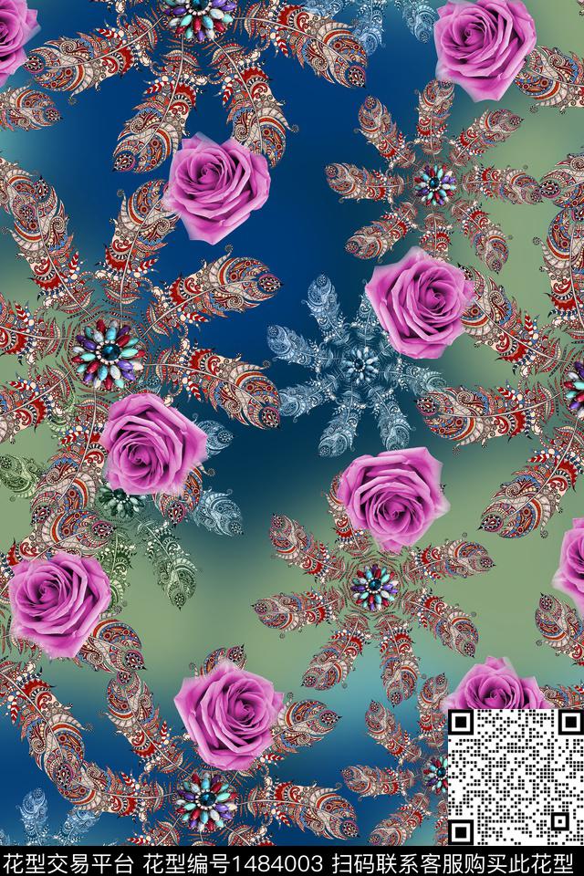 旗袍香云纱网布真丝花卉数码印花华亿平台下载（图片编号: 1484003） - 瓦栏（Walan）