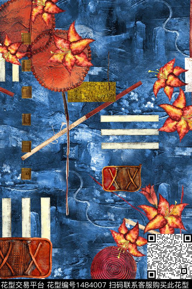 旗袍香云纱抽象艺术小香风真丝中老年数码印花华亿平台下载（图片编号: 1484007） - 瓦栏（Walan）