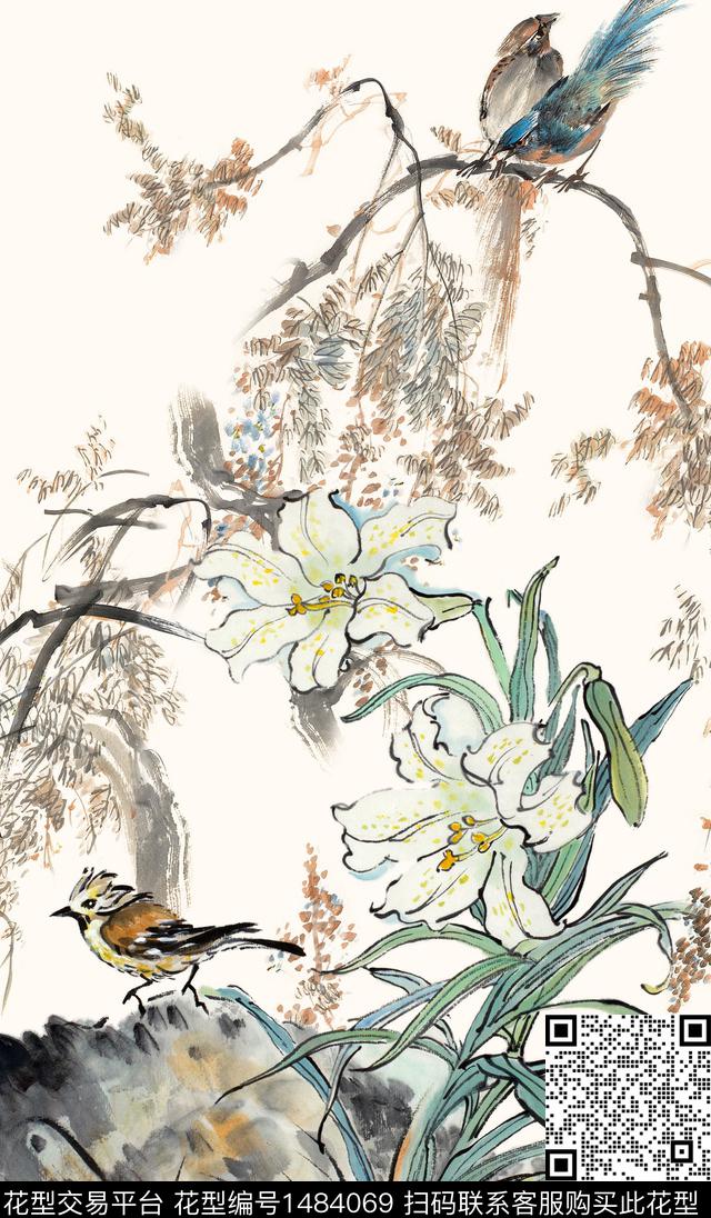 中国风定位旗袍杭州真丝定位旗袍香云纱数码印花华亿平台下载（图片编号: 1484069） - 瓦栏（Walan）