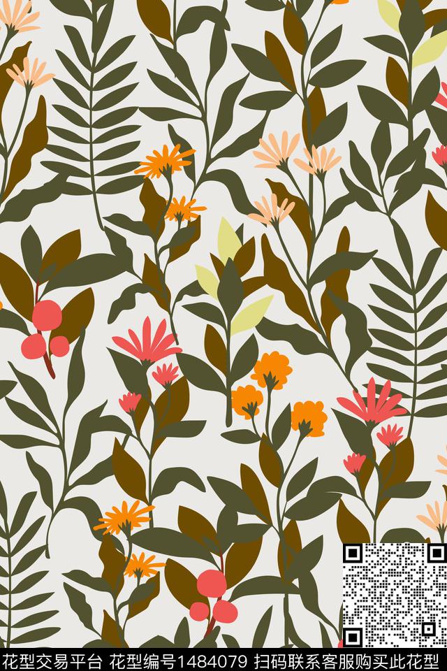 绿植树叶花卉抽象数码印花华亿平台下载（图片编号: 1484079） - 瓦栏（Walan）