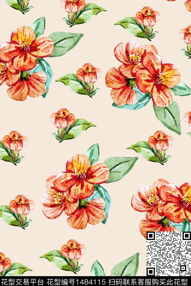 连衣裙清爽底花卉花卉数码印花华亿平台下载（图片编号: 1484115） - 瓦栏（Walan）