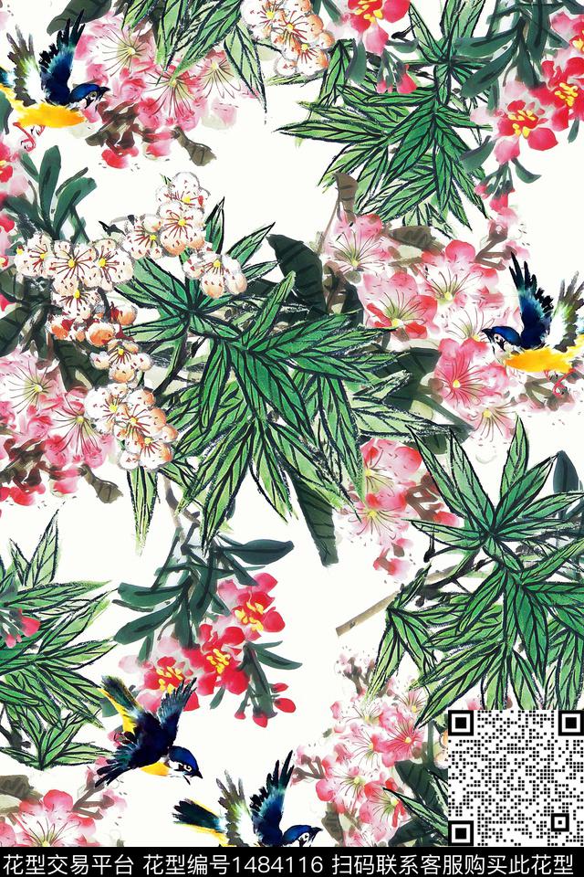 花鸟花卉中国风数码印花华亿平台下载（图片编号: 1484116） - 瓦栏（Walan）