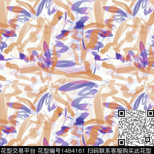 线条抽象手绘数码印花华亿平台下载（图片编号: 1484161） - 瓦栏（Walan）