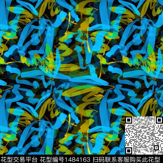 线条抽象手绘数码印花华亿平台下载（图片编号: 1484163） - 瓦栏（Walan）