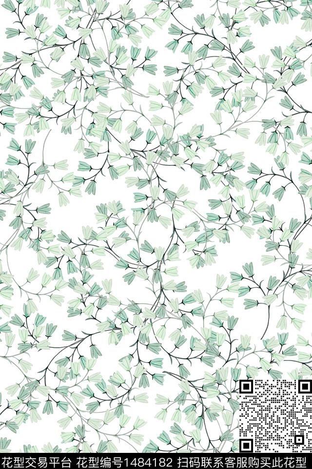 绿植树叶小清新真丝数码印花华亿平台下载（图片编号: 1484182） - 瓦栏（Walan）
