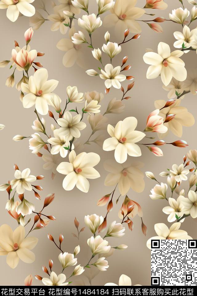 花卉大牌风香云纱数码印花华亿平台下载（图片编号: 1484184） - 瓦栏（Walan）