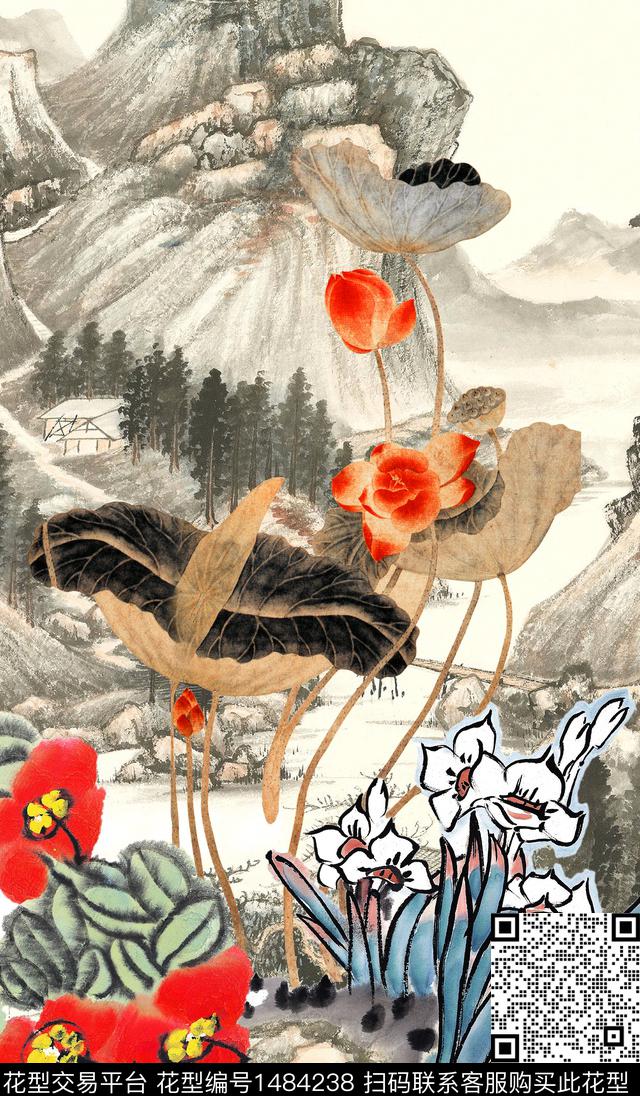 旗袍香云纱水墨风审数码印花华亿平台下载（图片编号: 1484238） - 瓦栏（Walan）