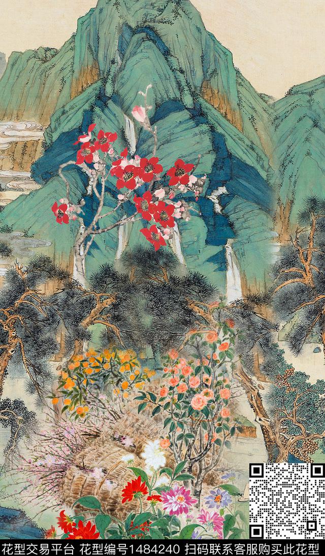 旗袍香云纱审真丝数码印花华亿平台下载（图片编号: 1484240） - 瓦栏（Walan）