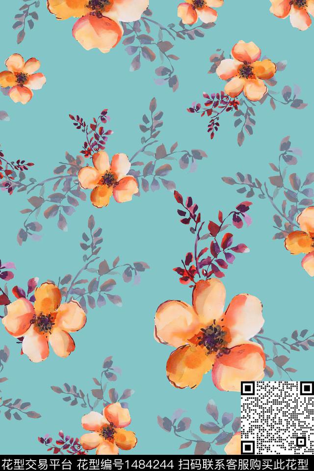 绿植树叶水彩大牌风数码印花华亿平台下载（图片编号: 1484244） - 瓦栏（Walan）