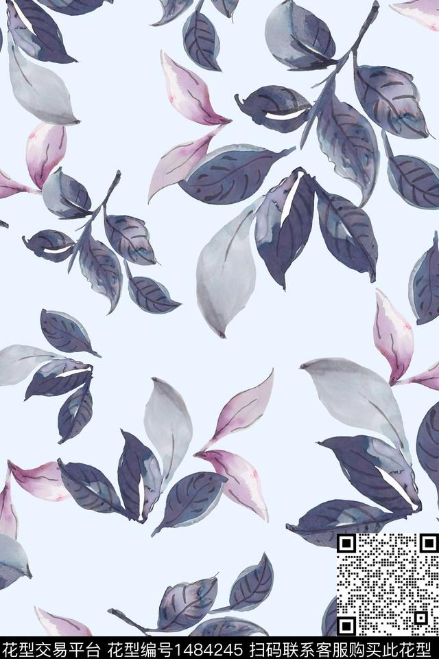 绿植树叶水彩大牌风数码印花华亿平台下载（图片编号: 1484245） - 瓦栏（Walan）