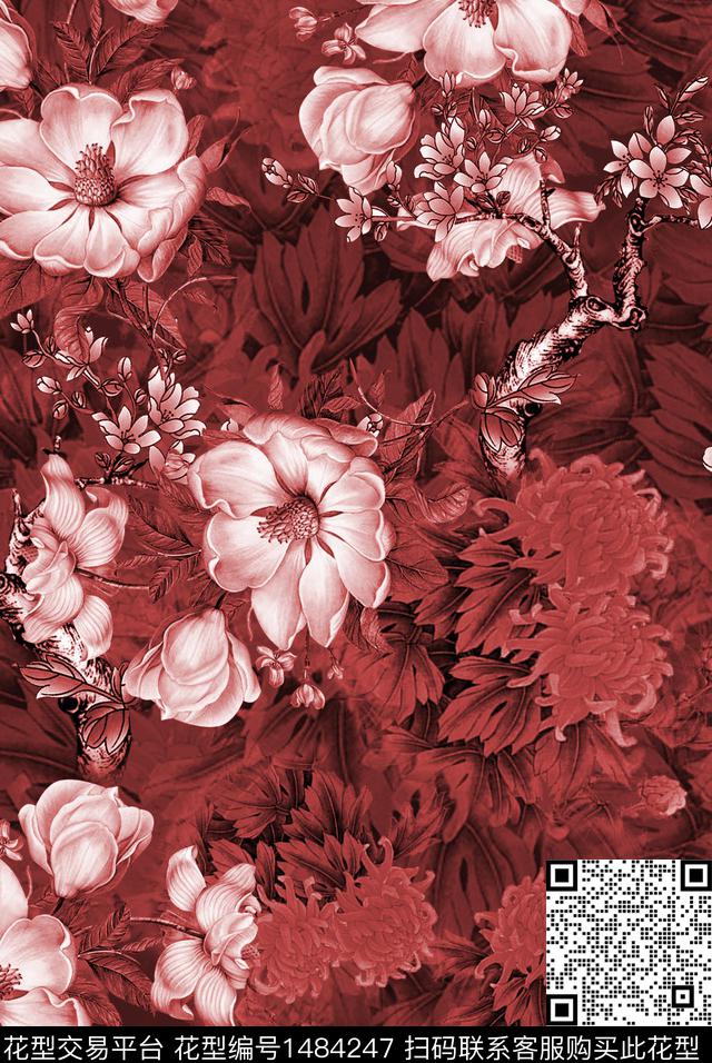 树林民族风中国风定位花数码印花华亿平台下载（图片编号: 1484247） - 瓦栏（Walan）