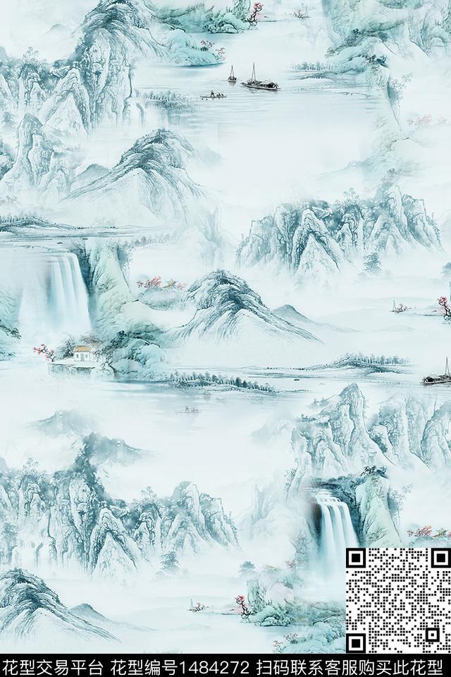 民族风中国风定位花国画数码印花华亿平台下载（图片编号: 1484272） - 瓦栏（Walan）