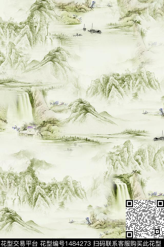 民族风中国风定位花国画数码印花华亿平台下载（图片编号: 1484273） - 瓦栏（Walan）