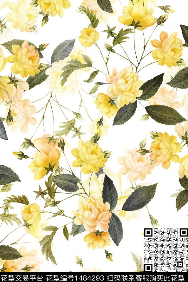 清爽底花卉花卉小清新数码印花华亿平台下载（图片编号: 1484293） - 瓦栏（Walan）
