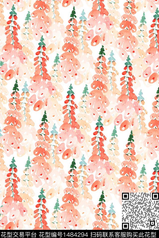 花卉小清新真丝数码印花华亿平台下载（图片编号: 1484294） - 瓦栏（Walan）