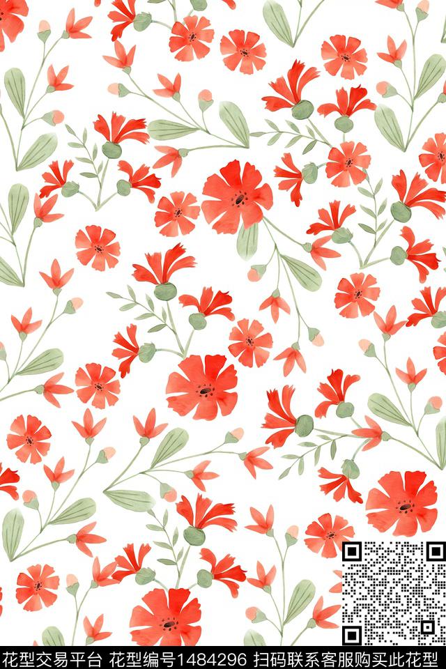 清爽底花卉花卉小清新数码印花华亿平台下载（图片编号: 1484296） - 瓦栏（Walan）