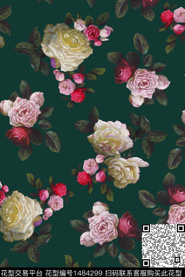 复古花卉香云纱数码印花华亿平台下载（图片编号: 1484299） - 瓦栏（Walan）