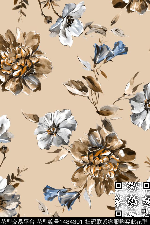 花卉大牌风香云纱数码印花华亿平台下载（图片编号: 1484301） - 瓦栏（Walan）