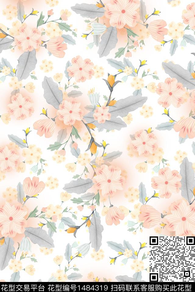 花卉小清新真丝数码印花华亿平台下载（图片编号: 1484319） - 瓦栏（Walan）