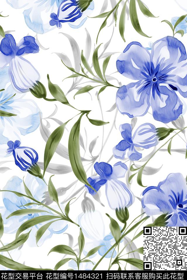 花卉小清新真丝数码印花华亿平台下载（图片编号: 1484321） - 瓦栏（Walan）