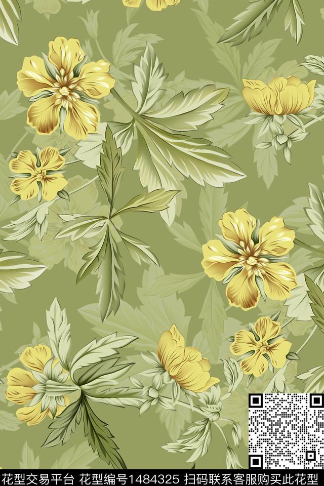 花卉小清新真丝数码印花华亿平台下载（图片编号: 1484325） - 瓦栏（Walan）