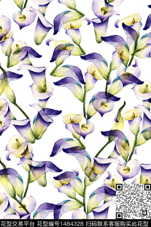 清爽底花卉花卉大牌风数码印花华亿平台下载（图片编号: 1484328） - 瓦栏（Walan）