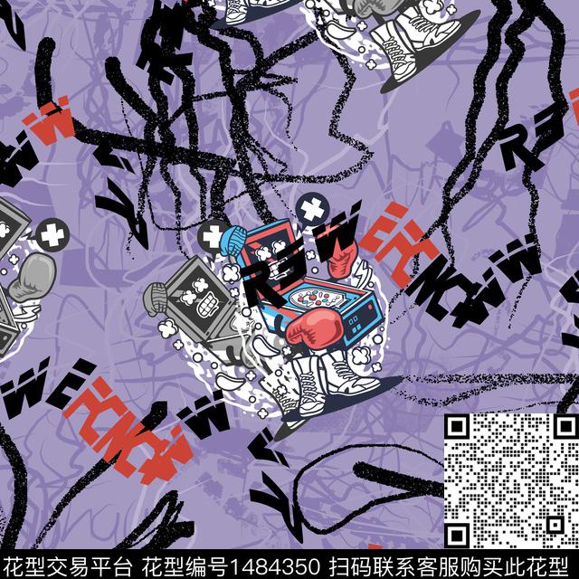 趋势华亿平台抽象男装小怪兽数码印花华亿平台下载（图片编号: 1484350） - 瓦栏（Walan）