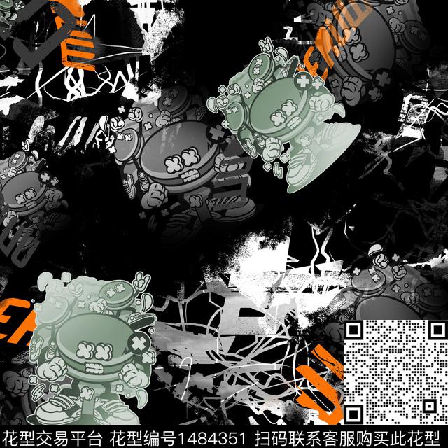 趋势华亿平台抽象男装小怪兽数码印花华亿平台下载（图片编号: 1484351） - 瓦栏（Walan）