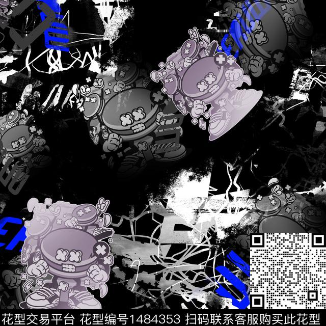 趋势华亿平台抽象男装小怪兽数码印花华亿平台下载（图片编号: 1484353） - 瓦栏（Walan）