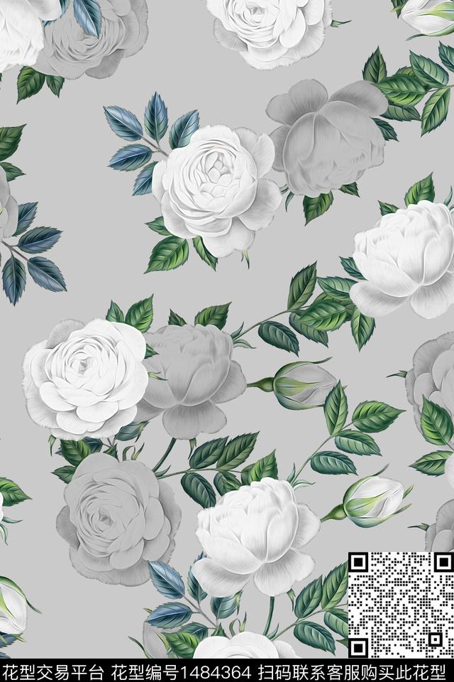 清爽底花卉花卉大牌风数码印花华亿平台下载（图片编号: 1484364） - 瓦栏（Walan）