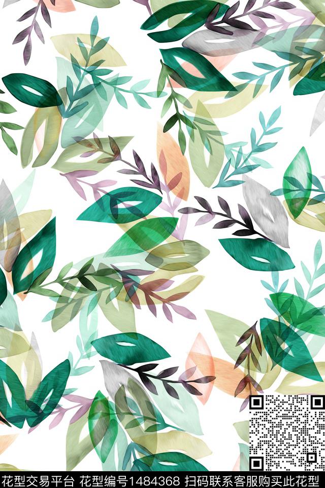 绿植树叶小清新真丝数码印花华亿平台下载（图片编号: 1484368） - 瓦栏（Walan）