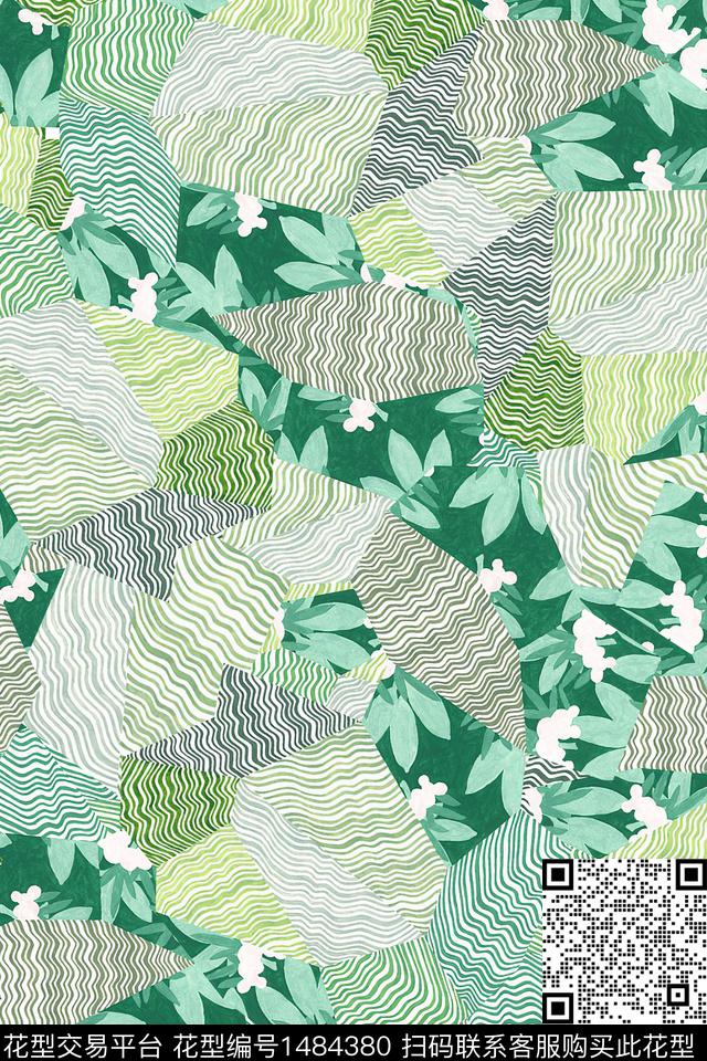 抽象小清新真丝数码印花华亿平台下载（图片编号: 1484380） - 瓦栏（Walan）