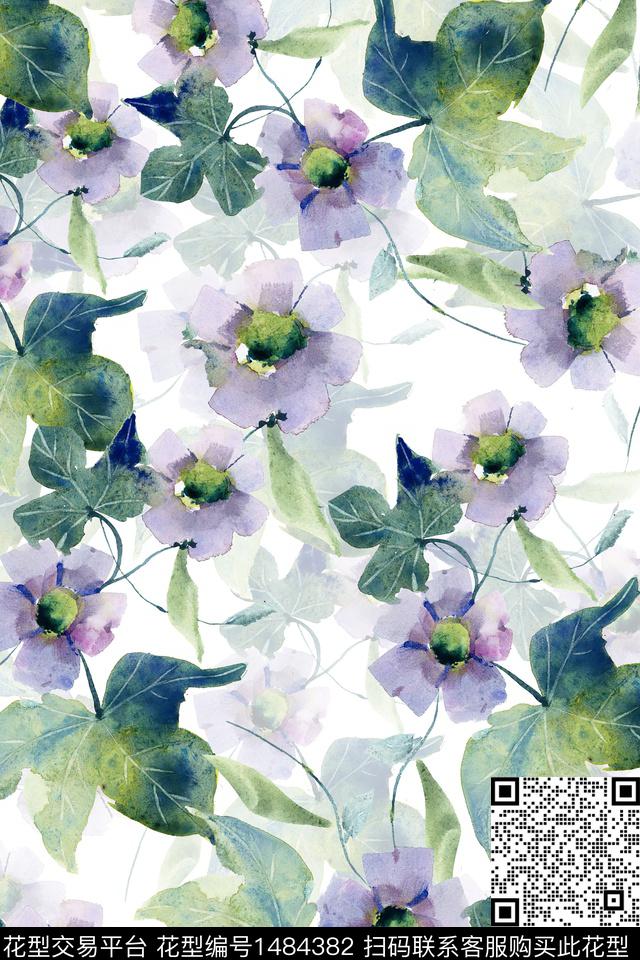 花卉小清新真丝数码印花华亿平台下载（图片编号: 1484382） - 瓦栏（Walan）