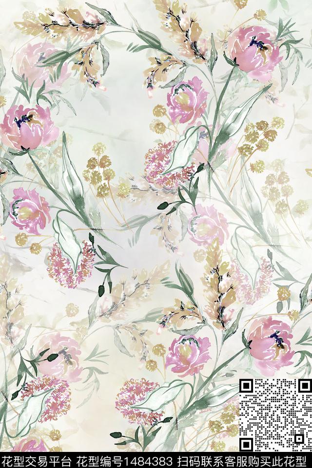 花卉小清新真丝数码印花华亿平台下载（图片编号: 1484383） - 瓦栏（Walan）