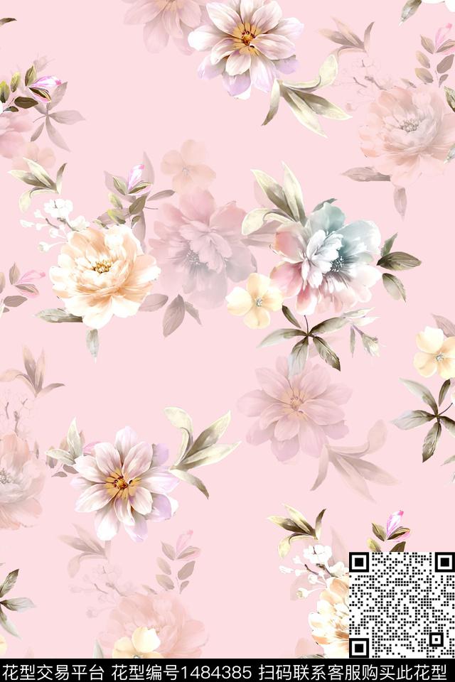 花卉小清新真丝数码印花华亿平台下载（图片编号: 1484385） - 瓦栏（Walan）