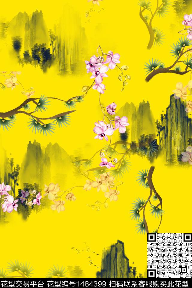 花卉中国风牡丹数码印花华亿平台下载（图片编号: 1484399） - 瓦栏（Walan）