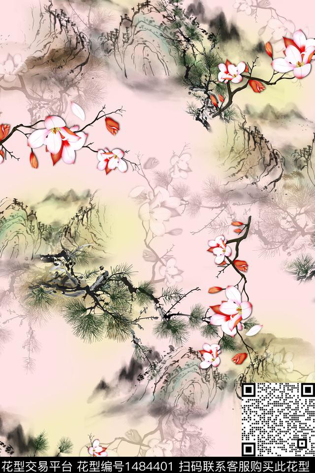 花卉中国风牡丹数码印花华亿平台下载（图片编号: 1484401） - 瓦栏（Walan）