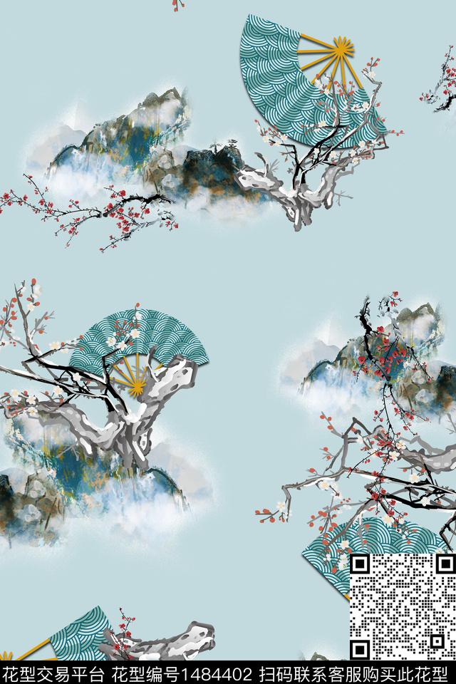 花卉中国风牡丹数码印花华亿平台下载（图片编号: 1484402） - 瓦栏（Walan）