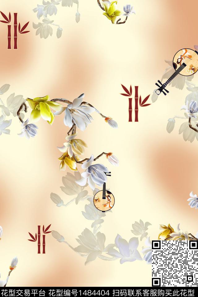 花卉中国风牡丹数码印花华亿平台下载（图片编号: 1484404） - 瓦栏（Walan）