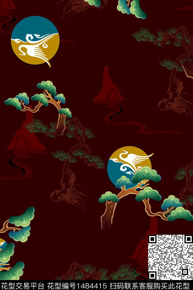 花卉中国风牡丹数码印花华亿平台下载（图片编号: 1484415） - 瓦栏（Walan）