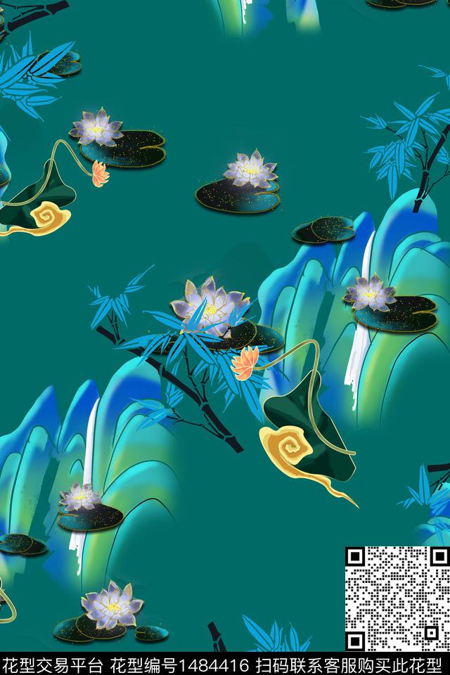 花卉中国风牡丹数码印花华亿平台下载（图片编号: 1484416） - 瓦栏（Walan）