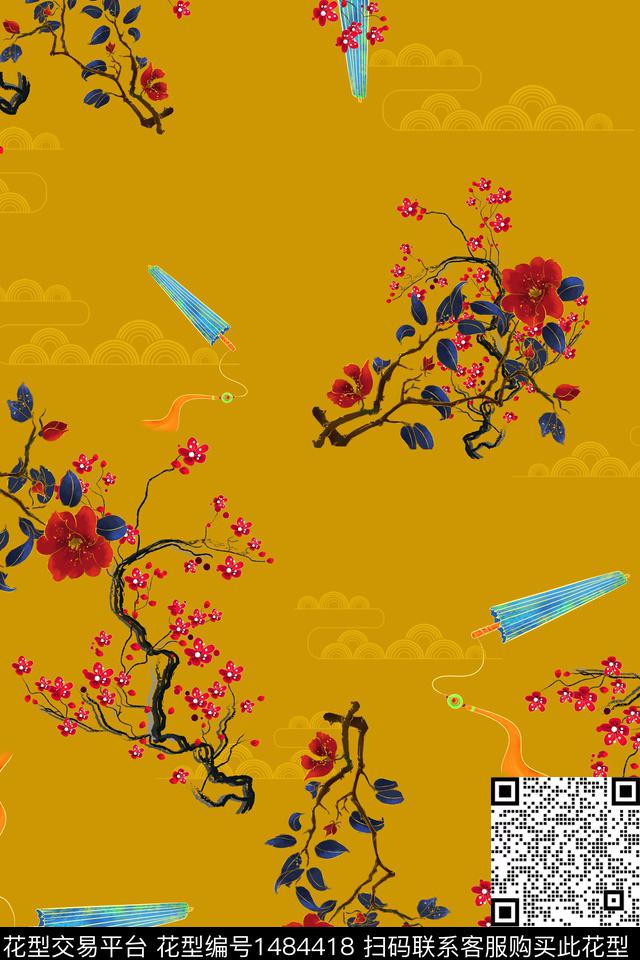 花卉中国风牡丹数码印花华亿平台下载（图片编号: 1484418） - 瓦栏（Walan）