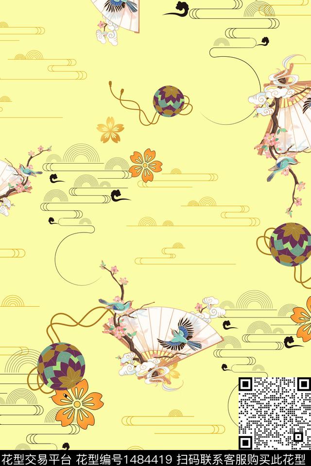 花卉中国风牡丹数码印花华亿平台下载（图片编号: 1484419） - 瓦栏（Walan）