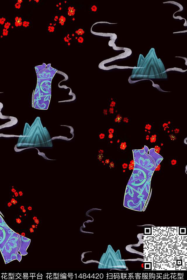 花卉中国风牡丹数码印花华亿平台下载（图片编号: 1484420） - 瓦栏（Walan）