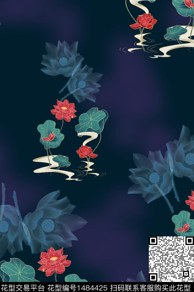 花卉中国风牡丹数码印花华亿平台下载（图片编号: 1484425） - 瓦栏（Walan）