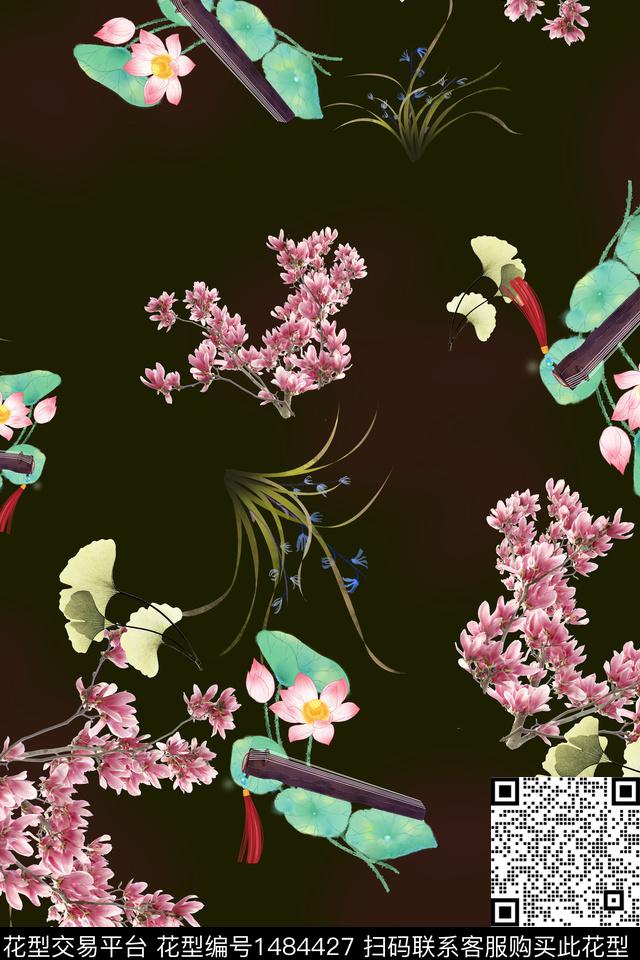 花卉中国风牡丹数码印花华亿平台下载（图片编号: 1484427） - 瓦栏（Walan）