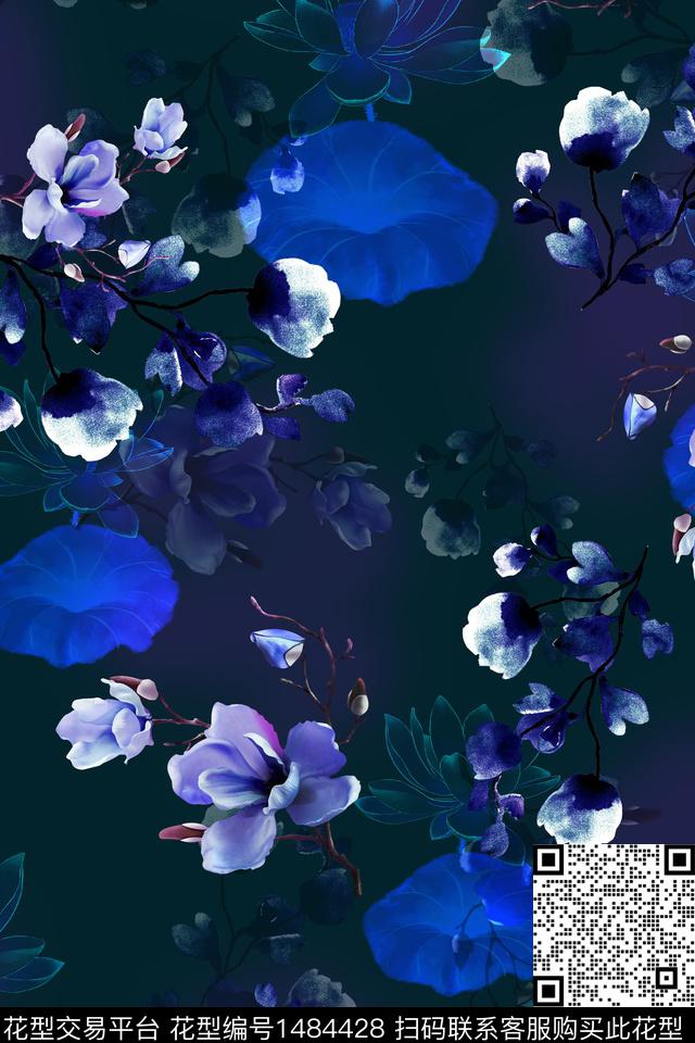 花卉中国风牡丹数码印花华亿平台下载（图片编号: 1484428） - 瓦栏（Walan）